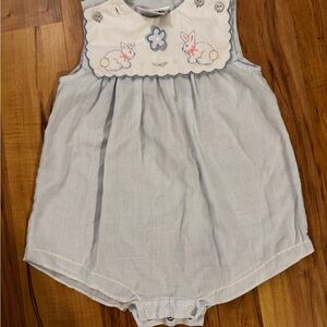 Striped Baby Romper with Bunny Embroidery